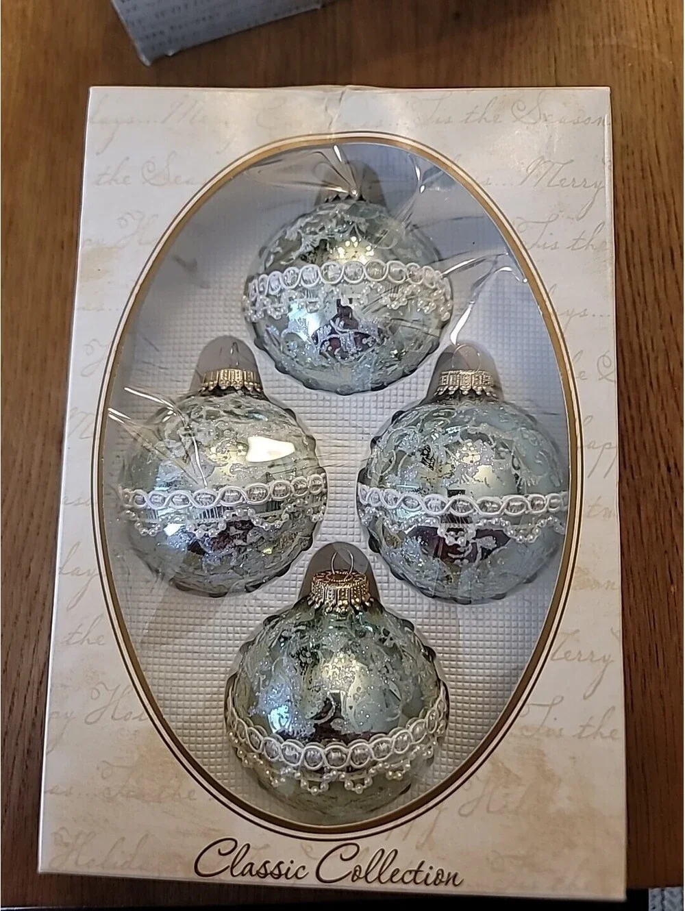 Christmas Ornaments Glass Embroidery Pearl Thread  Adorned Victorian Glitter Vtg